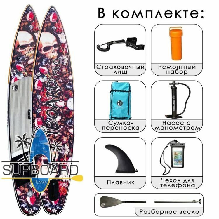 Сап доска для отдыха iBoard PRO 2023 Black Scull 12'6